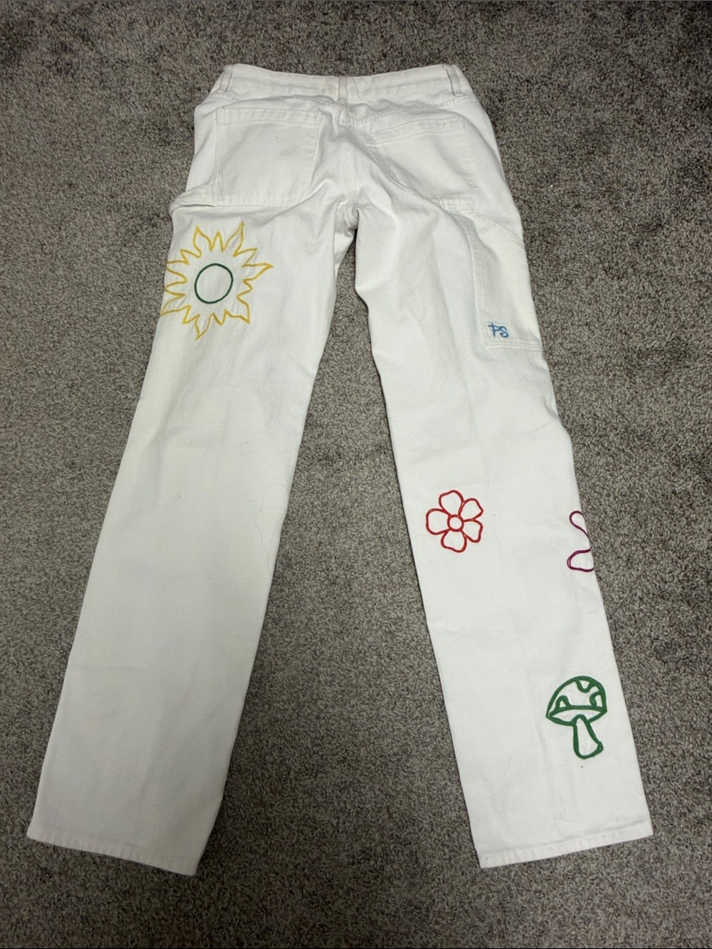 PacSun White Straight Leg Jeans with Colorful Embroidered Motifs - Picture 3 of 4